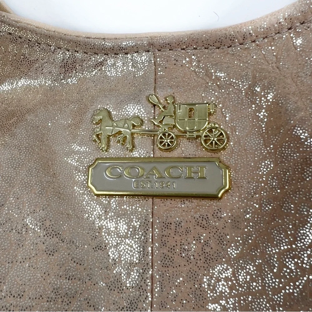 Coach Madison Embossed Gold/Tan Metallic Leather Maggie Shoulder Bag Satchel